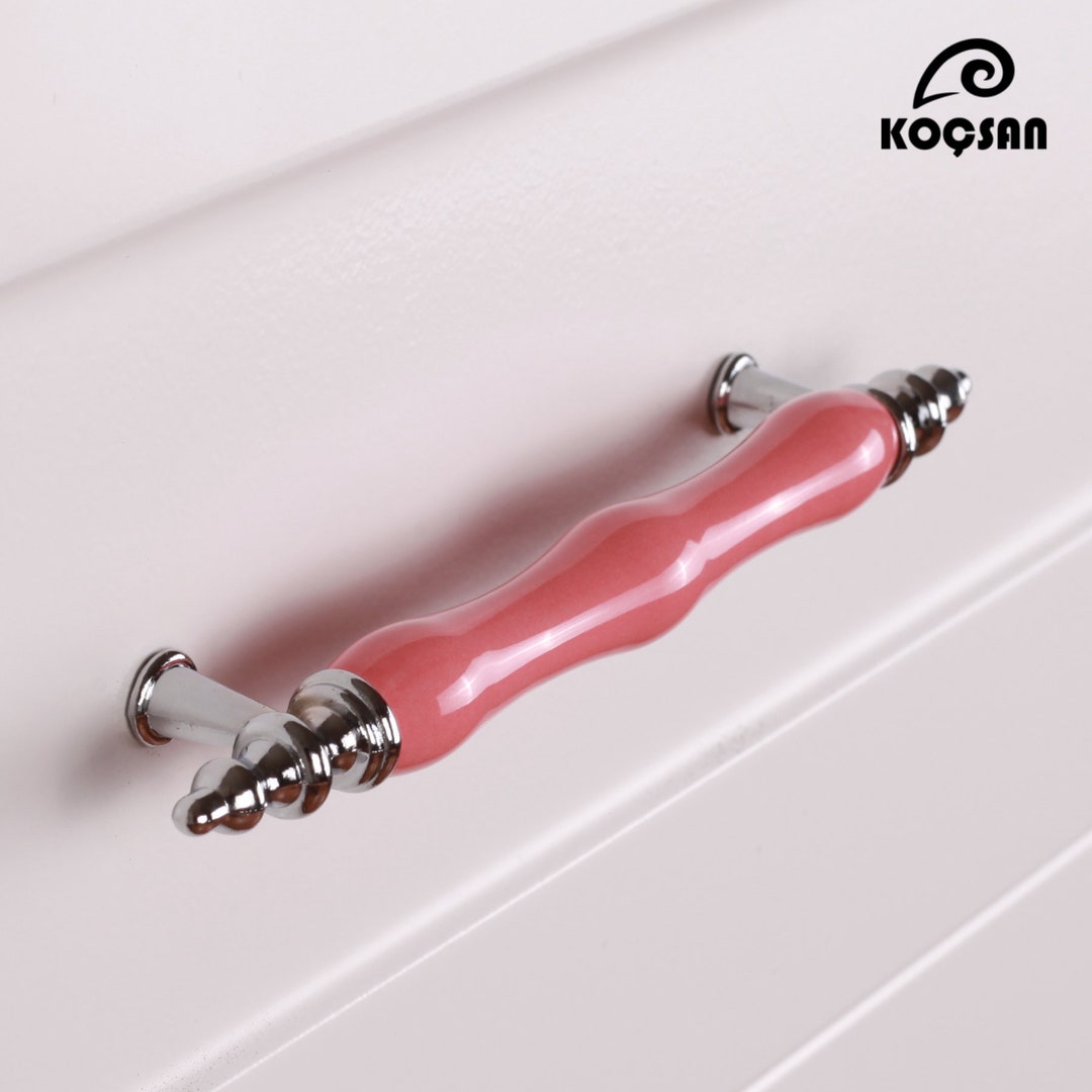 Porcelain Pink Handles, Hardware, Dresser Pulls, Drawer