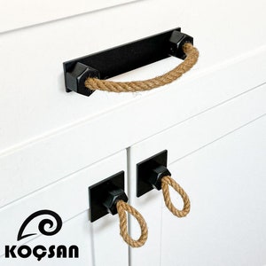 Luxury Black Jute Rope Cabinet Pulls, Cabinet Hardware, Dresser Pulls, Drawer Knobs, Furniture Handles