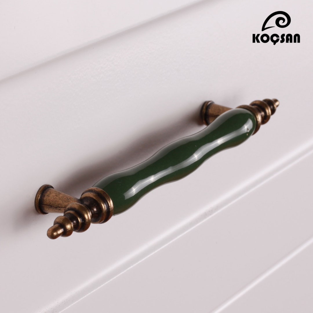 Porcelain Green Handles, Hardware, Dresser Pulls