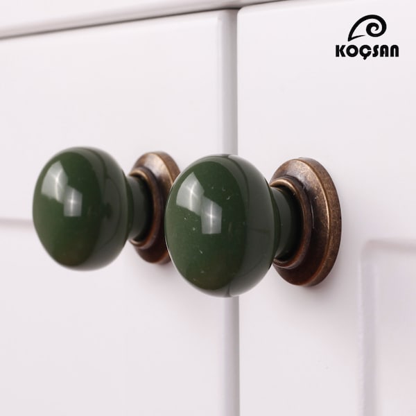 Boutons d'armoire en porcelaine verte, Boutons d'armoire de 30 mm de diamètre, Quincaillerie pour armoire, Poignées de commode, Boutons de tiroir, Poignées de meuble, Boutons en céramique