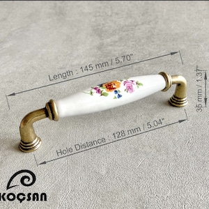 Porcelain Cabinet Handles, Cabinet Hardware, Dresser Pulls, Drawer Knobs, Furniture Handles, Ceramic Knobs 5.04" / 128 mm