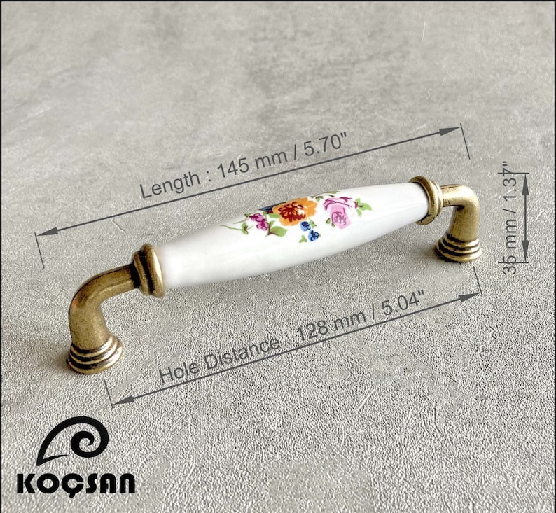 Porcelain Cabinet Handles, Cabinet Hardware, Dresser Pulls, Drawer Knobs, Furniture Handles, Ceramic Knobs 5.04" / 128 mm