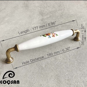 Porcelain Cabinet Handles, Cabinet Hardware, Dresser Pulls, Drawer Knobs, Furniture Handles, Ceramic Knobs 6.30" / 160 mm