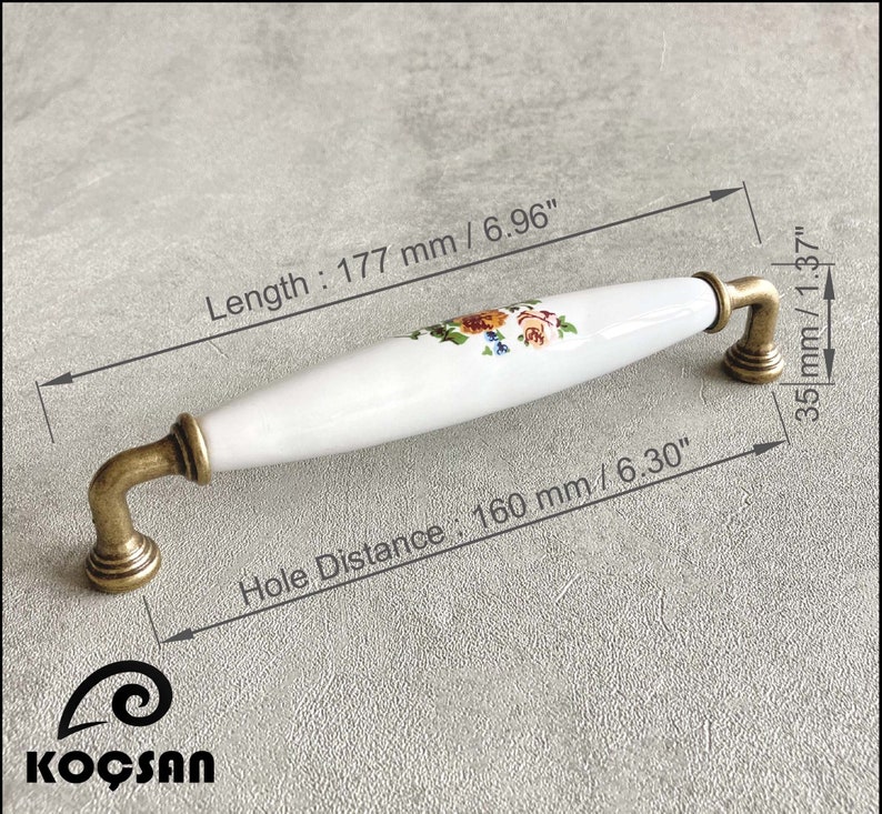 Porcelain Cabinet Handles, Cabinet Hardware, Dresser Pulls, Drawer Knobs, Furniture Handles, Ceramic Knobs 6.30" / 160 mm