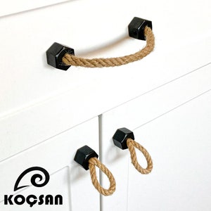 Luxury Black Jute Rope Cabinet Pulls, Cabinet Hardware, Dresser Pulls, Drawer Knobs, Furniture Handles