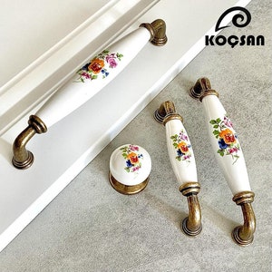 Porcelain Cabinet Handles, Cabinet Hardware, Dresser Pulls, Drawer Knobs, Furniture Handles, Ceramic Knobs zdjęcie 1