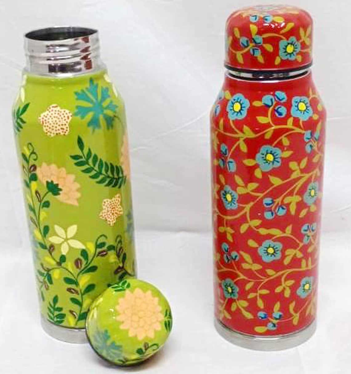 2 Pc Indian Hand Painted enamelware Thermos Flask From Kashmir Etsy