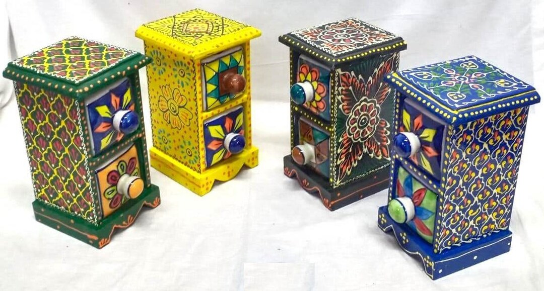 Wooden Painted Ceramic Drawer Box Trinket Box Small Chest of Etsy