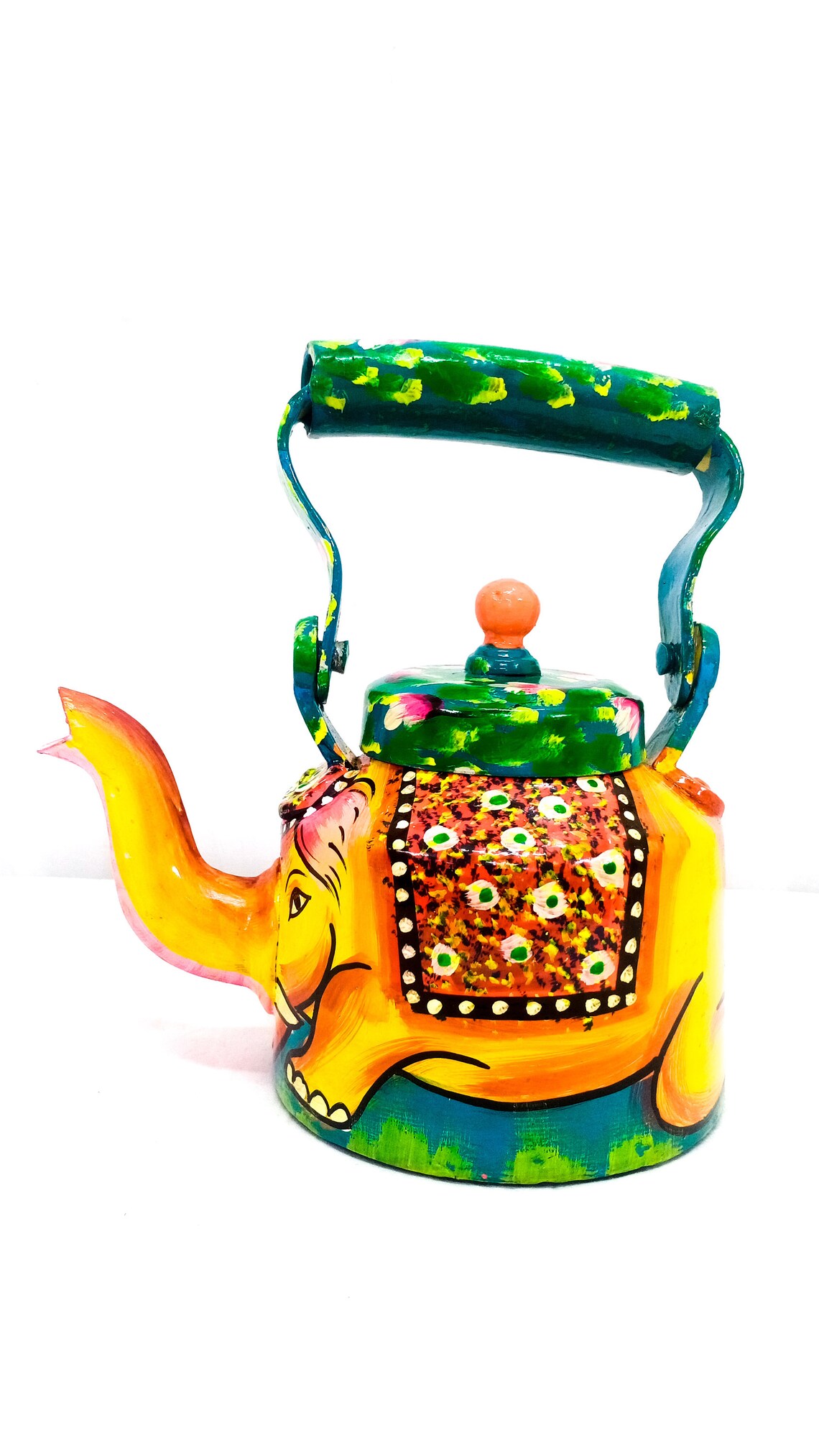 Traditional Hand Painted Kettle With Lid Rajasthani Painted Metallic