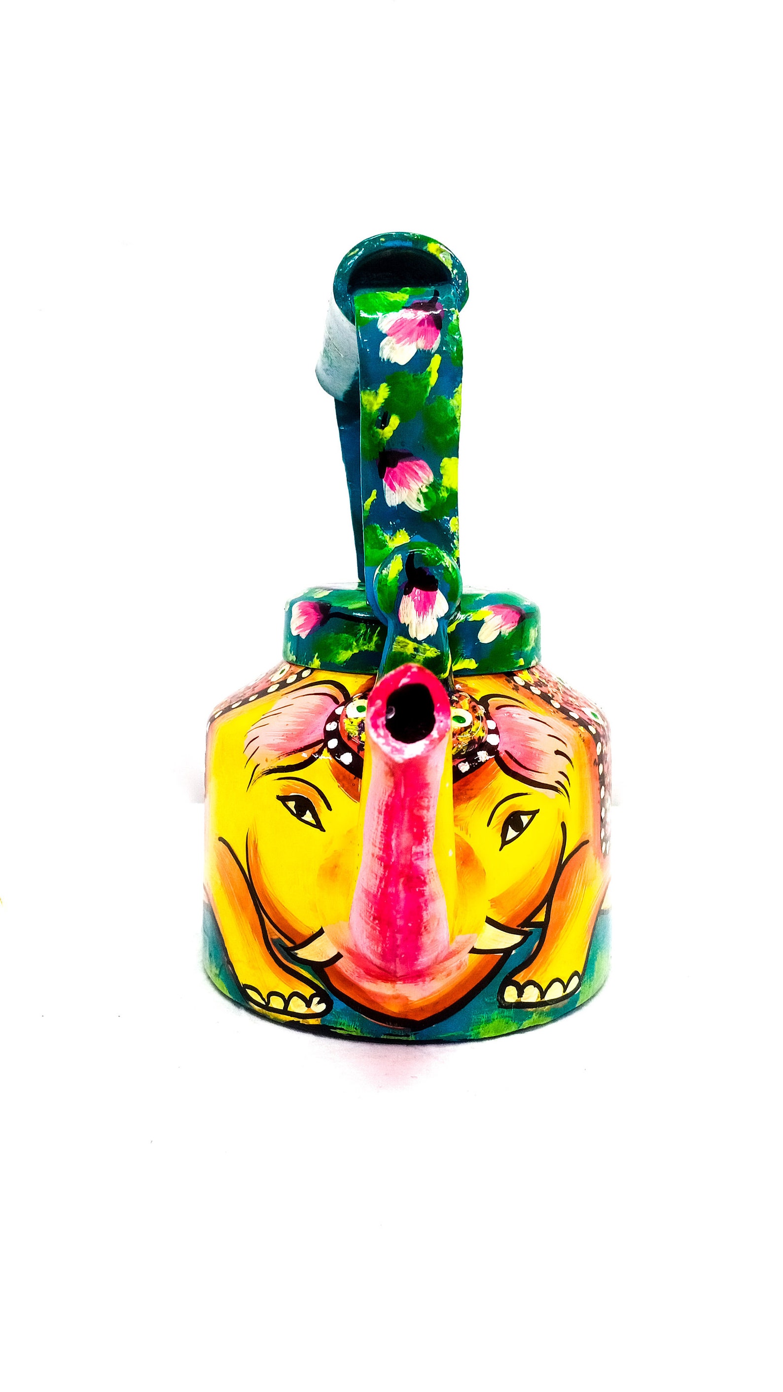 Traditional Hand Painted Kettle With Lid Rajasthani Painted Metallic