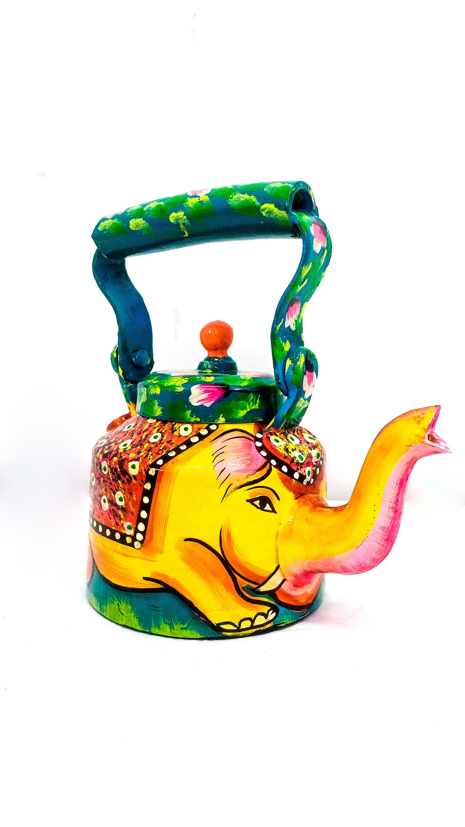 Traditional Hand Painted Kettle With Lid Rajasthani Painted Metallic