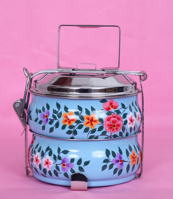 Pink Floral Stainless Steel Lunch Box Tiffin - Floral Pink Tiffin