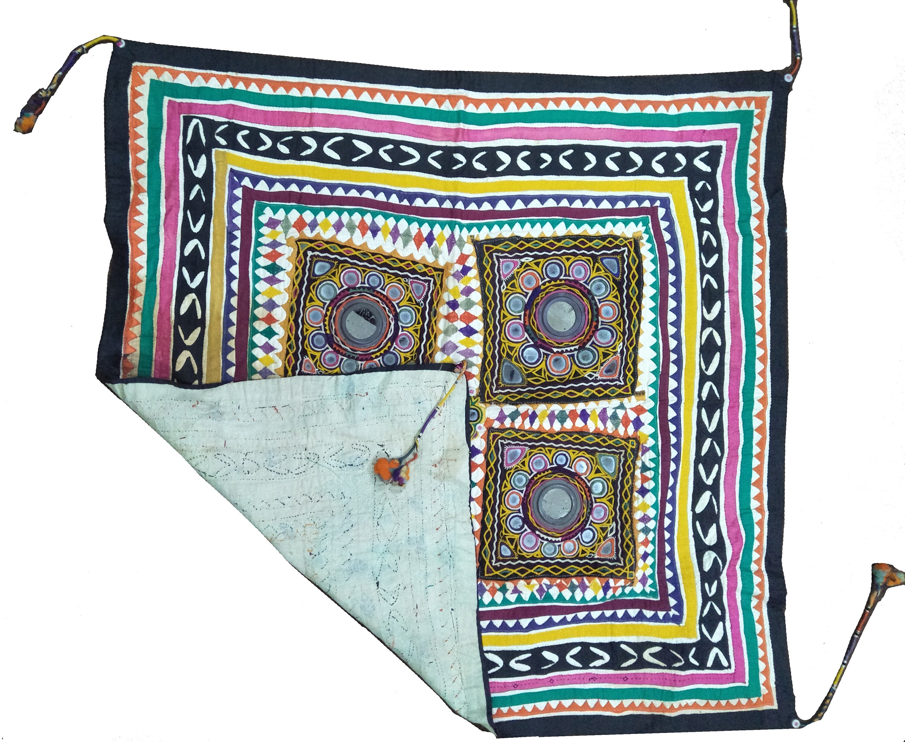 Vintage Gujarati Mirror Work Tapestry Collectible Wall Etsy UK