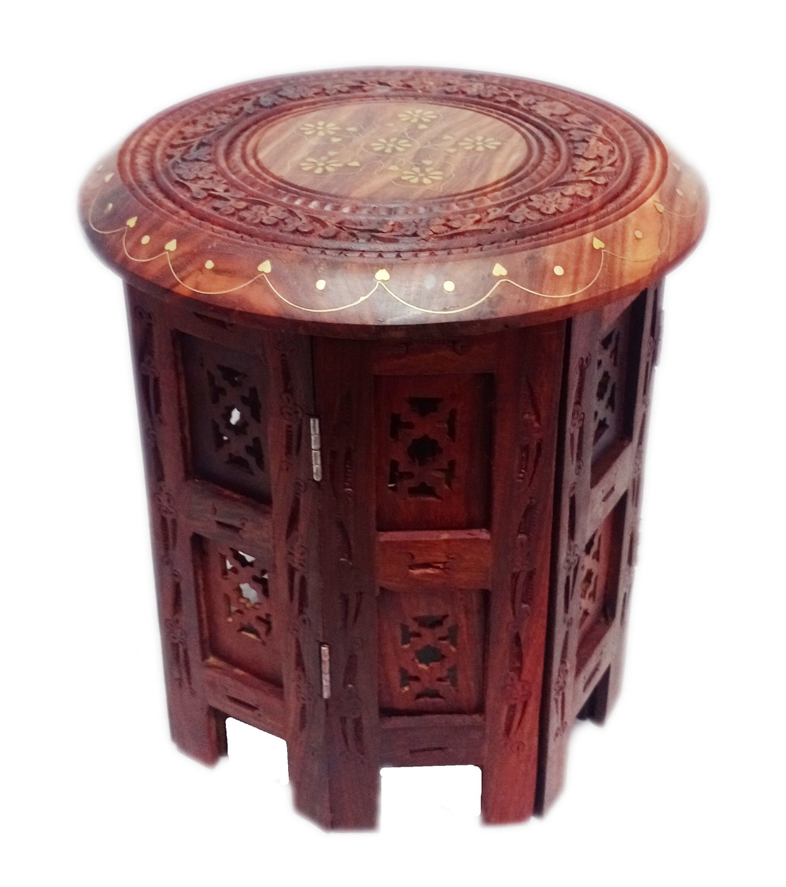 Brown - Hand Carved Sheesham Wood Mobile Stand 10
