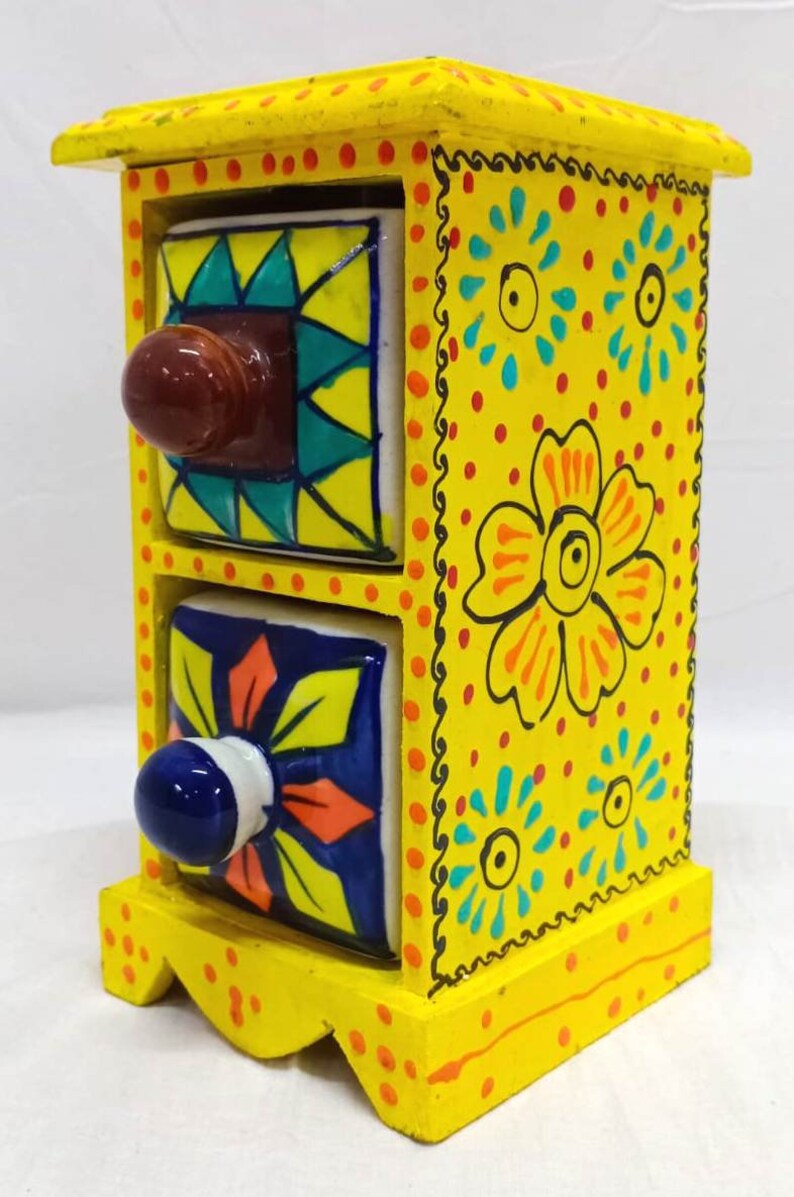 Wooden Painted Ceramic Drawer Box Trinket Box Small Chest of Etsy