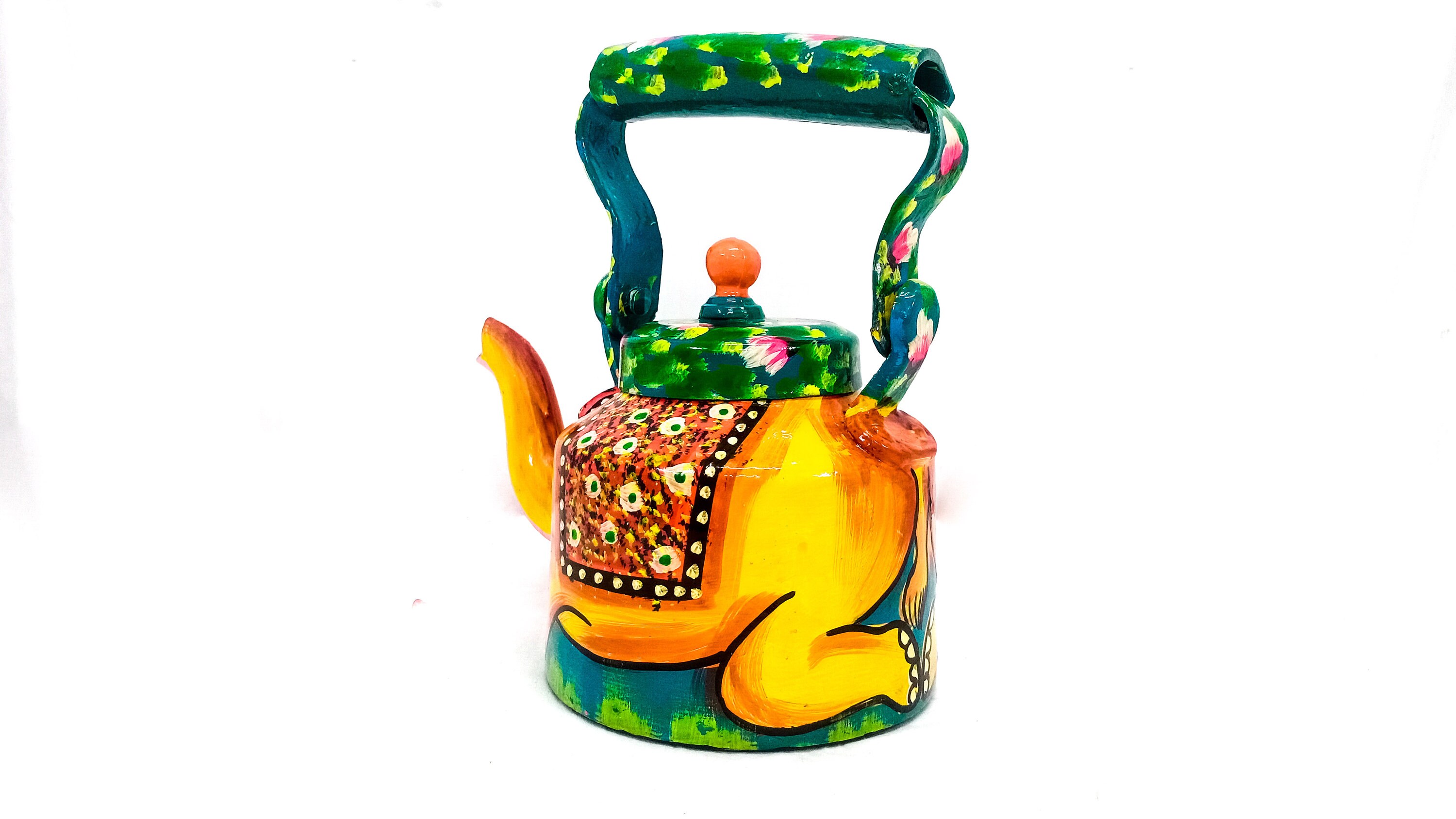 Traditional Hand Painted Kettle With Lid Rajasthani Painted Metallic