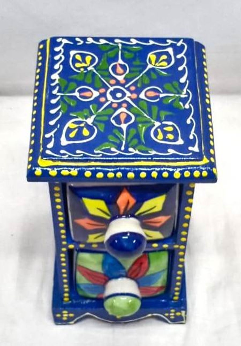 Wooden Painted Ceramic Drawer Box Trinket Box Small Chest of Etsy