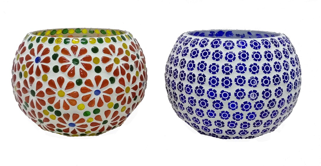 Mosaic Vase Bowl for Home Large Multi Color Mirror Glass Etsy