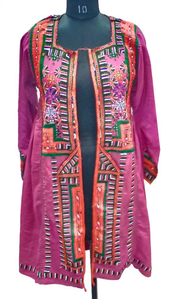 Afghan Dress Vintage Girl's Tunic, Indian Hand Em… - image 1