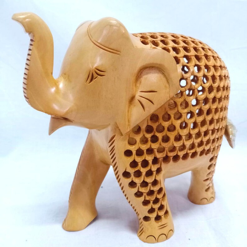 Wooden Hand Carved Elephant Statue Undercut 4 Piece Elephant Etsy
