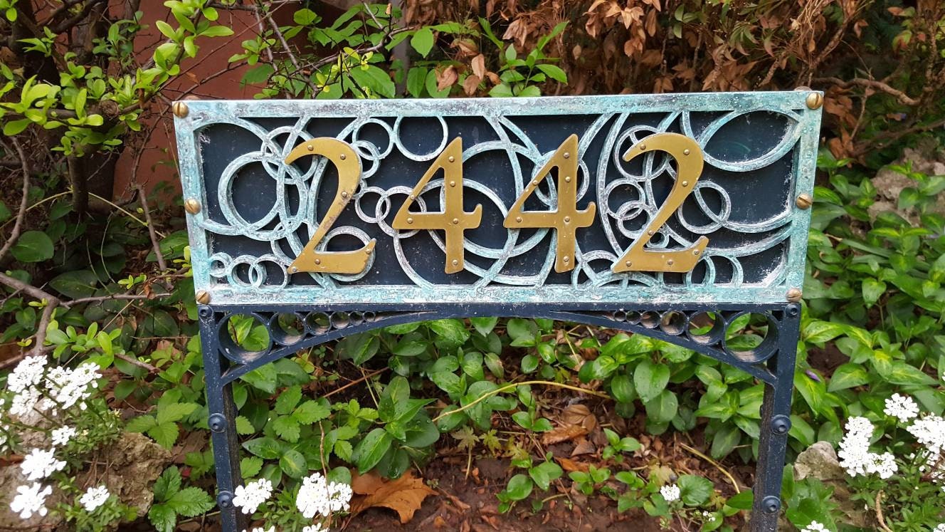 Brass Art Deco Address Sign, 100% Custom Made, for House, Garden, or ...
