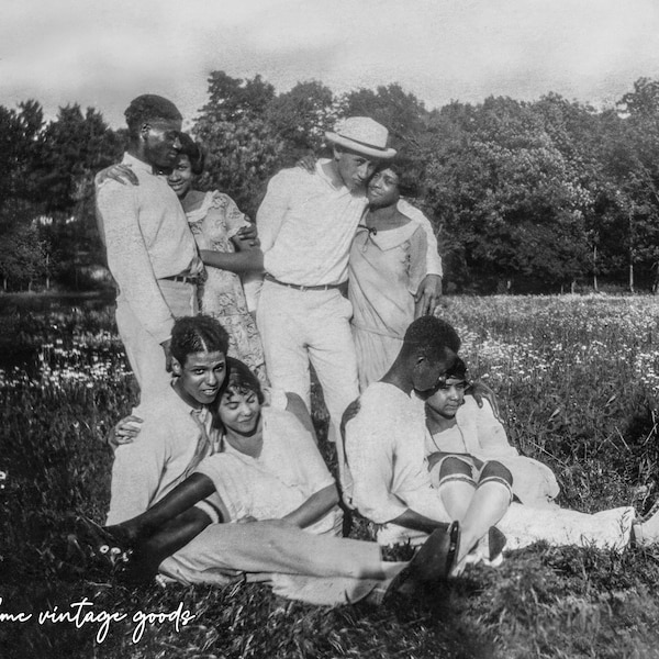 1920s Couples Group Photo Print | Black Americana | Friends & Lovers Outdoors Photo
