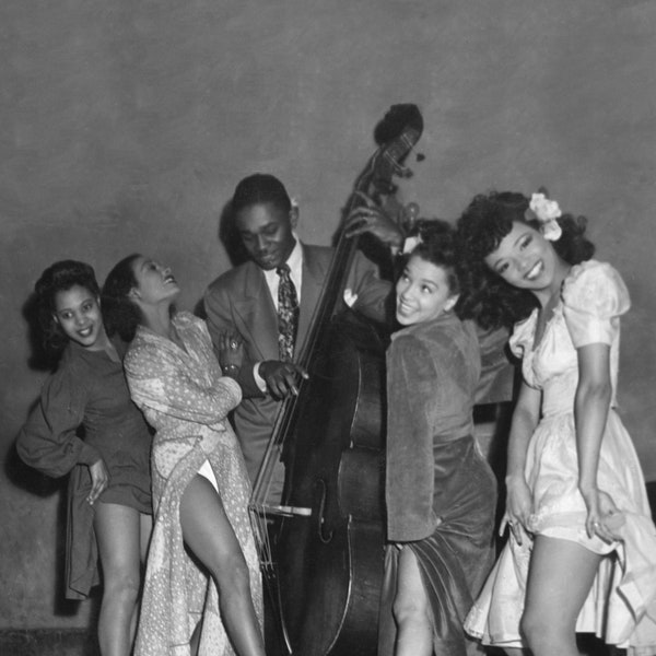 1940s African American Dancers with Musician Photo Reprint  | Black Americana  Vintage Photo | Los Angeles California Lindy Hop Jitterbug