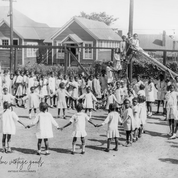 Children Playing in the Schoolyard Photo Print | Vintage Black Americana Photo | 1930s School Kids Playground