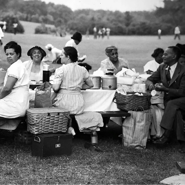 Church Picnic Photo Print | Black Americana | Eating & Drinking 1940s Clergy