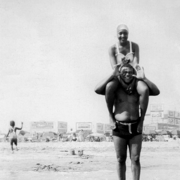 Man Carrying Woman on Shoulders at the Beach Photo Print | Black Americana | Horseplay Atlantic City New Jersey