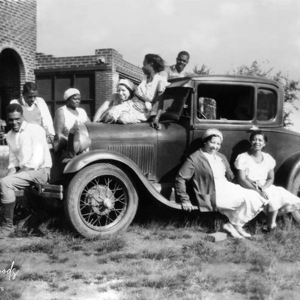Friends Posing on Vintage Car Photo Print | Black Americana | 1920s Ford Model A