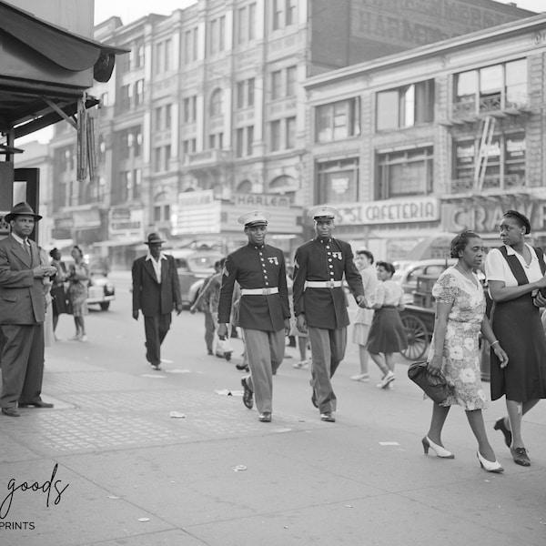 Marines in Dress Uniforms on Harlem Street Photo Print  | Black Americana  | WWII Montford Point Soldiers
