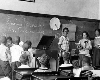 Vintage Classroom Photo Reprint | Black Americana | Teacher Schoolhouse Children 1920s