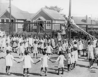 Children Playing in the Schoolyard Photo Print | Vintage Black Americana Photo | 1930s School Kids Playground