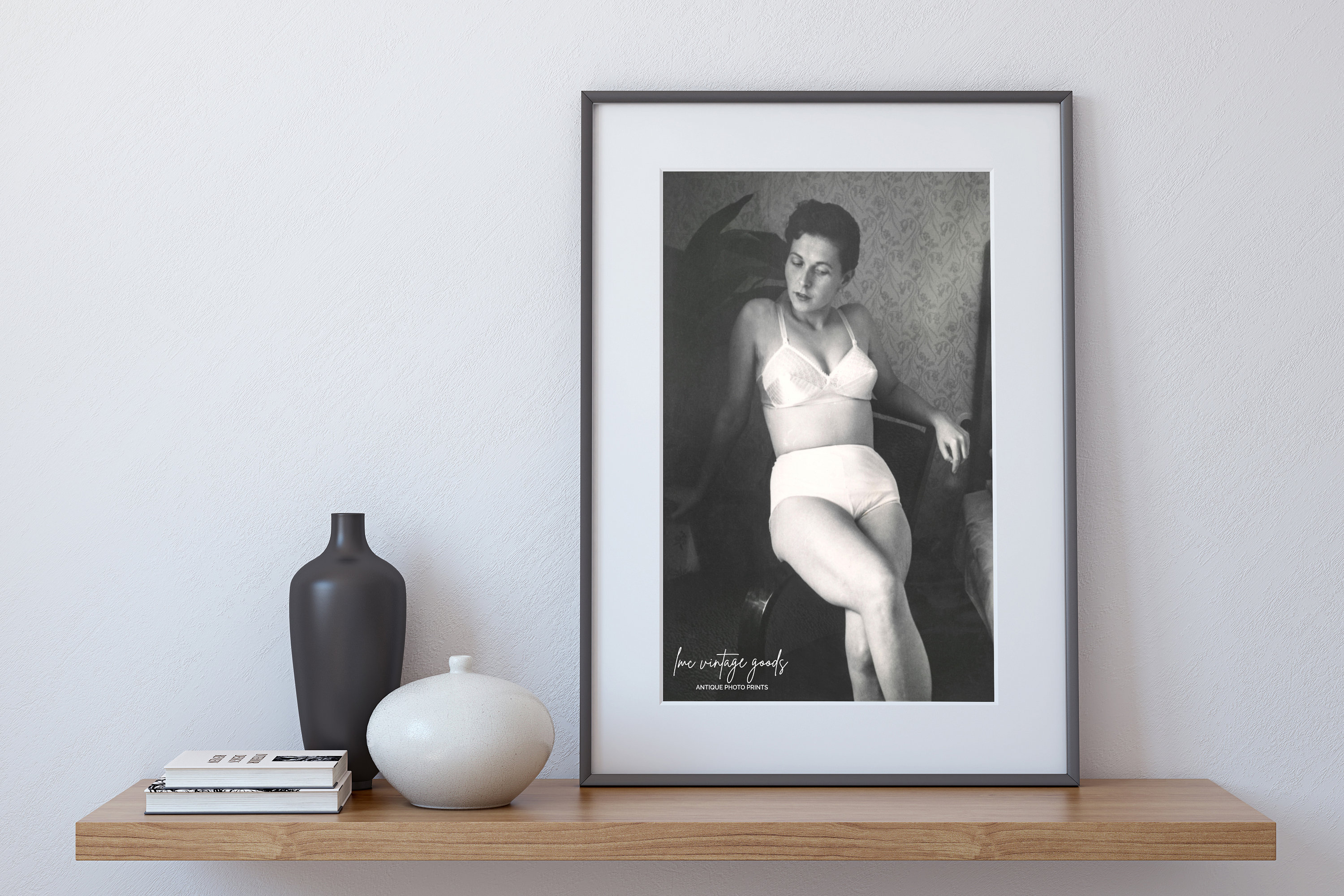 Women Posed in Lingerie Vintage Photo Print 1940s Bra Panties