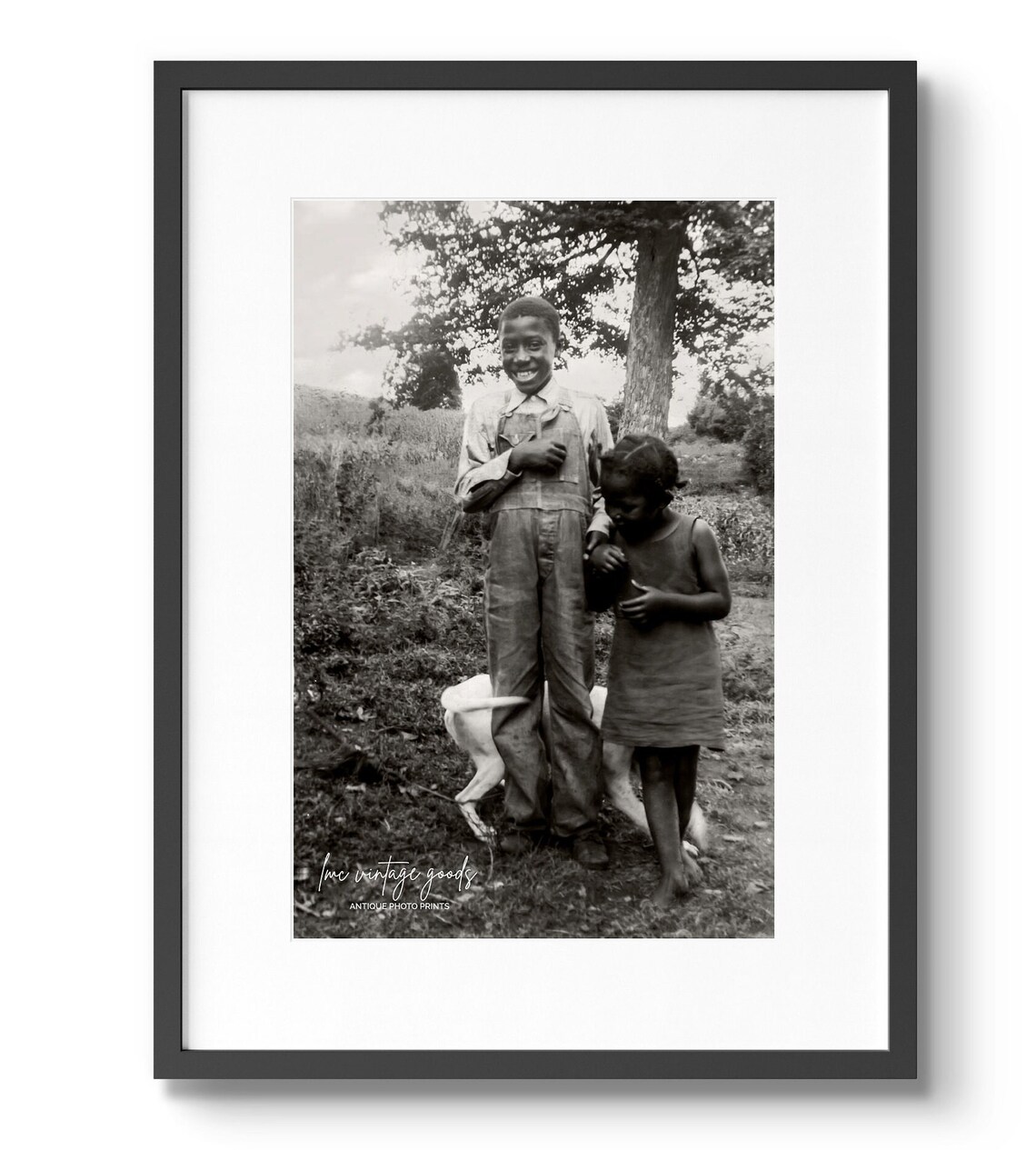 Barefoot Brother and Sister Vintage Photo Reprint Black - Etsy