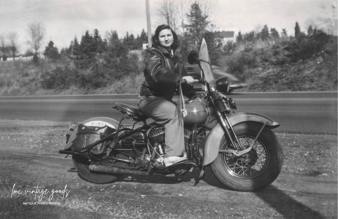 Woman on a Motorcycle Photo Print | 1940s Female Biker Harley-davidson ...