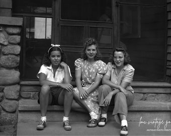 Teen Girl Friends Photo Print | Family Portrait | 1940s Saddle Shoes Bobby Sox