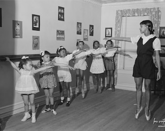 Girls Ballet Class Photo Print | Vintage Black Americana | 1940s Ballerina Dancer Dance Instructor