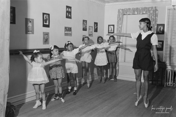 Girls Ballet Class Photo Print | Vintage Black Americana | 1940s Ballerina Dancer Dance Instructor