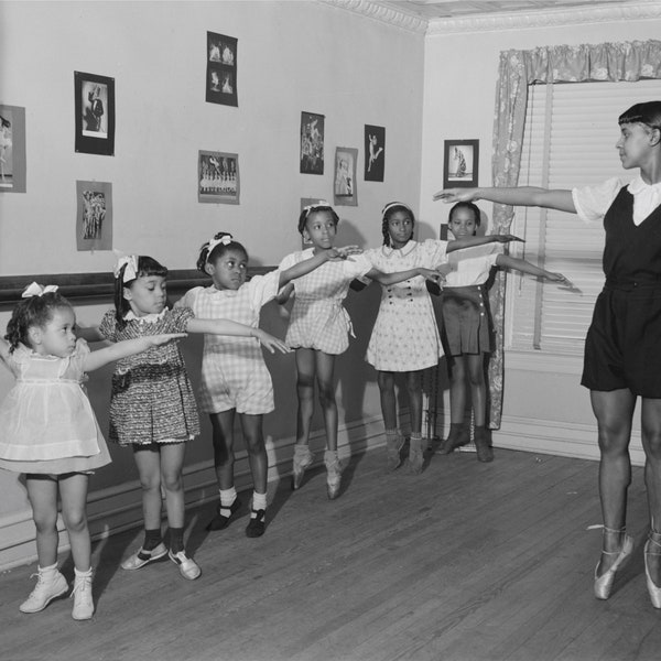 Girls Ballet Class Photo Print | Vintage Black Americana | 1940s Ballerina Dancer Dance Instructor
