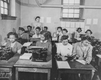 Typing Class Photo Print | Black Americana | 1930s African American Women Teacher