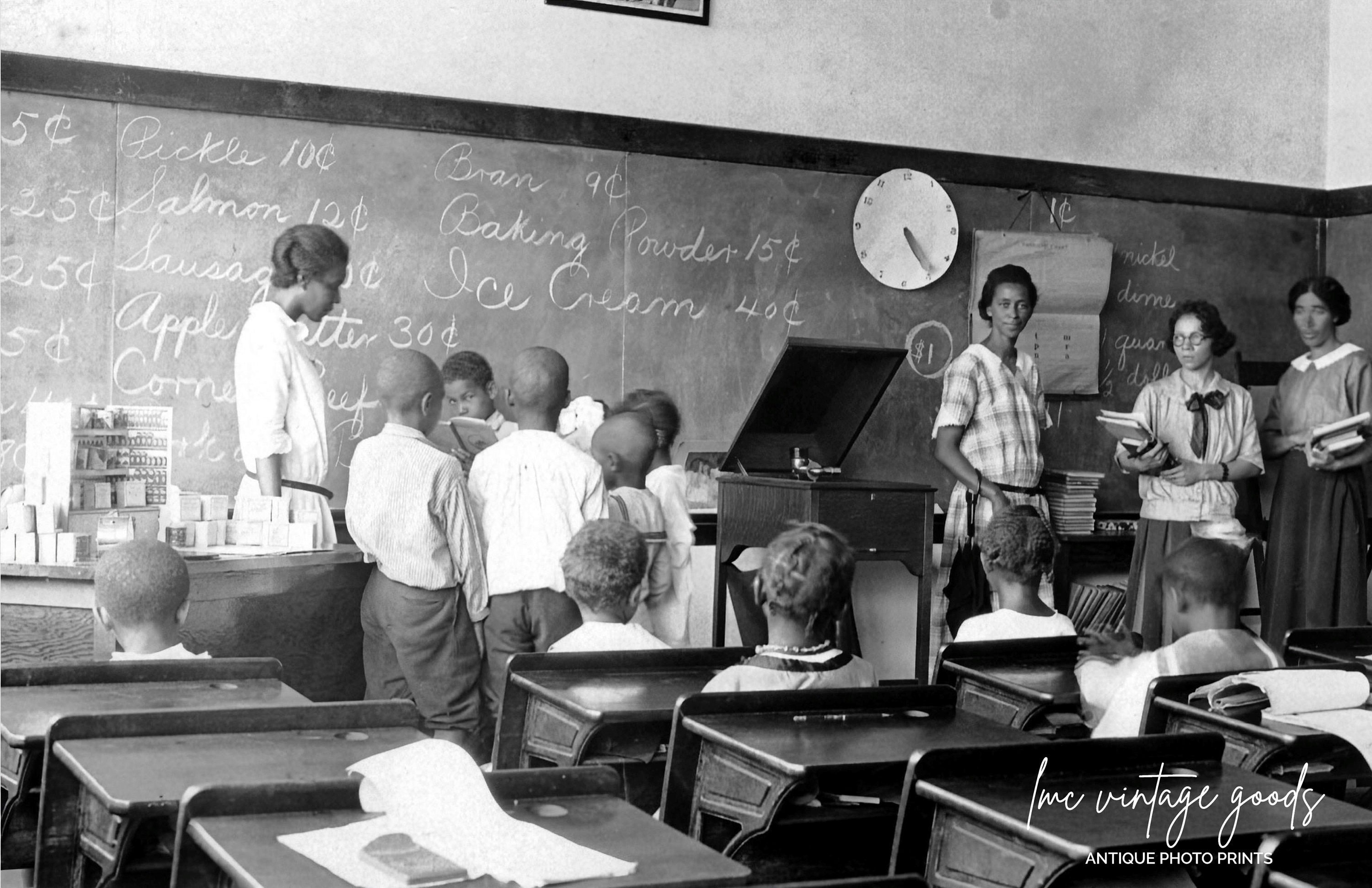 Vintage Classroom Photo Reprint Black Americana Teacher Schoolhouse 