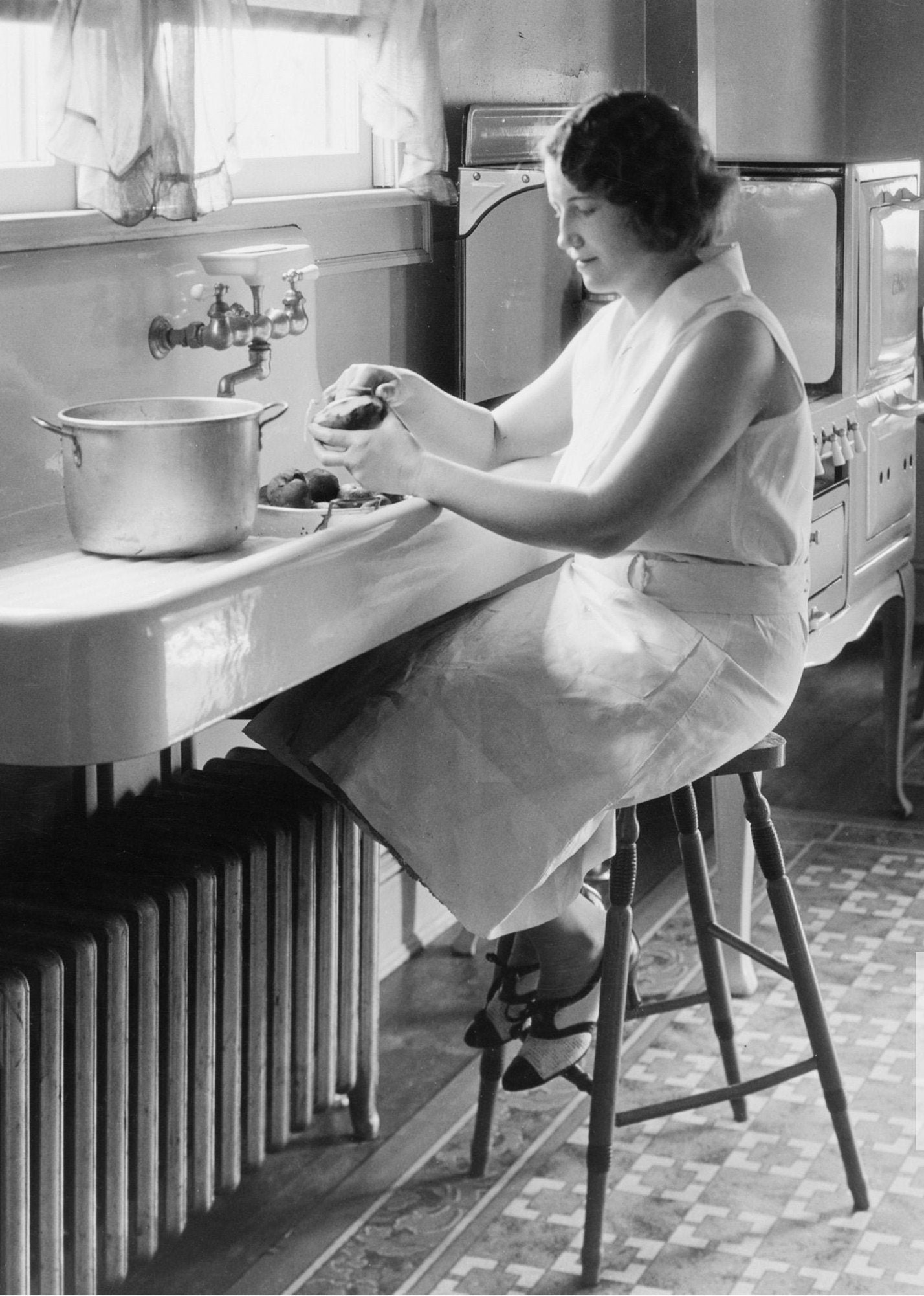 Woman Peeling Potatoes at Kitchen Sink Photo Print 1920s Vintage ...