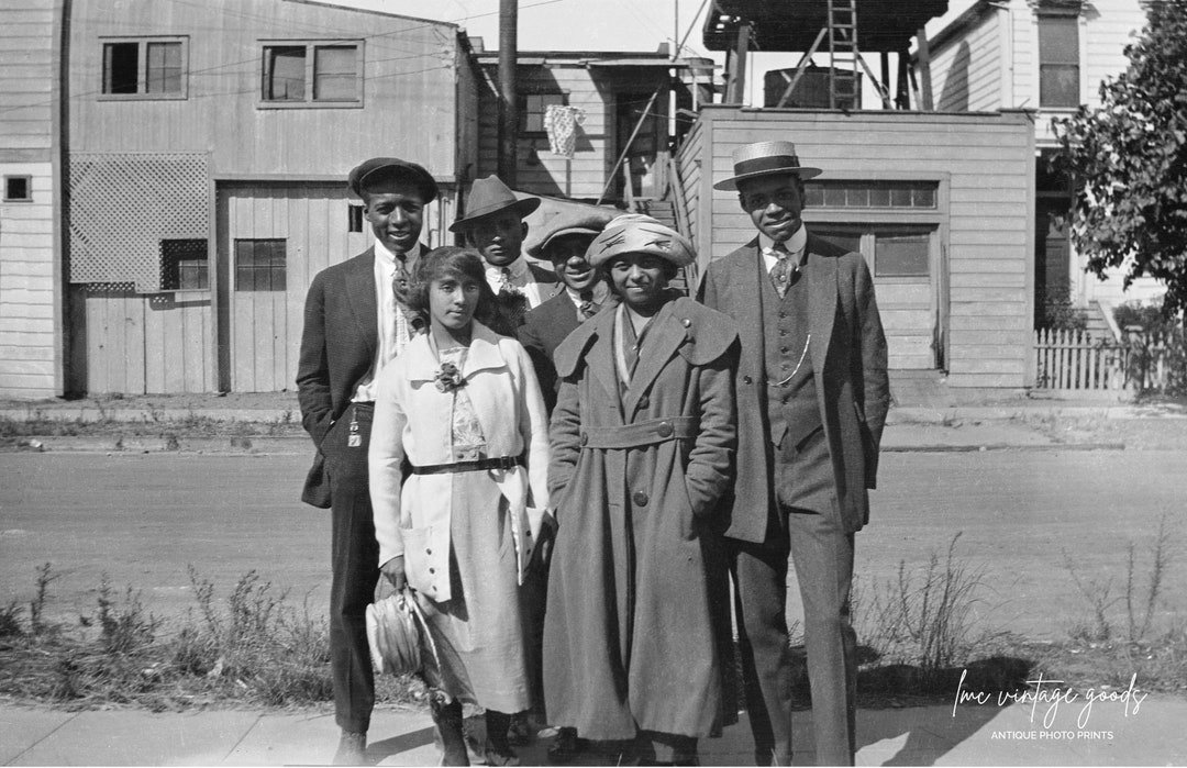 african american family in formal dress outside church 1920s Group Dressed for Photo Print | Vintage Black Americana Photo Reproduction black upper class 1920s fashion