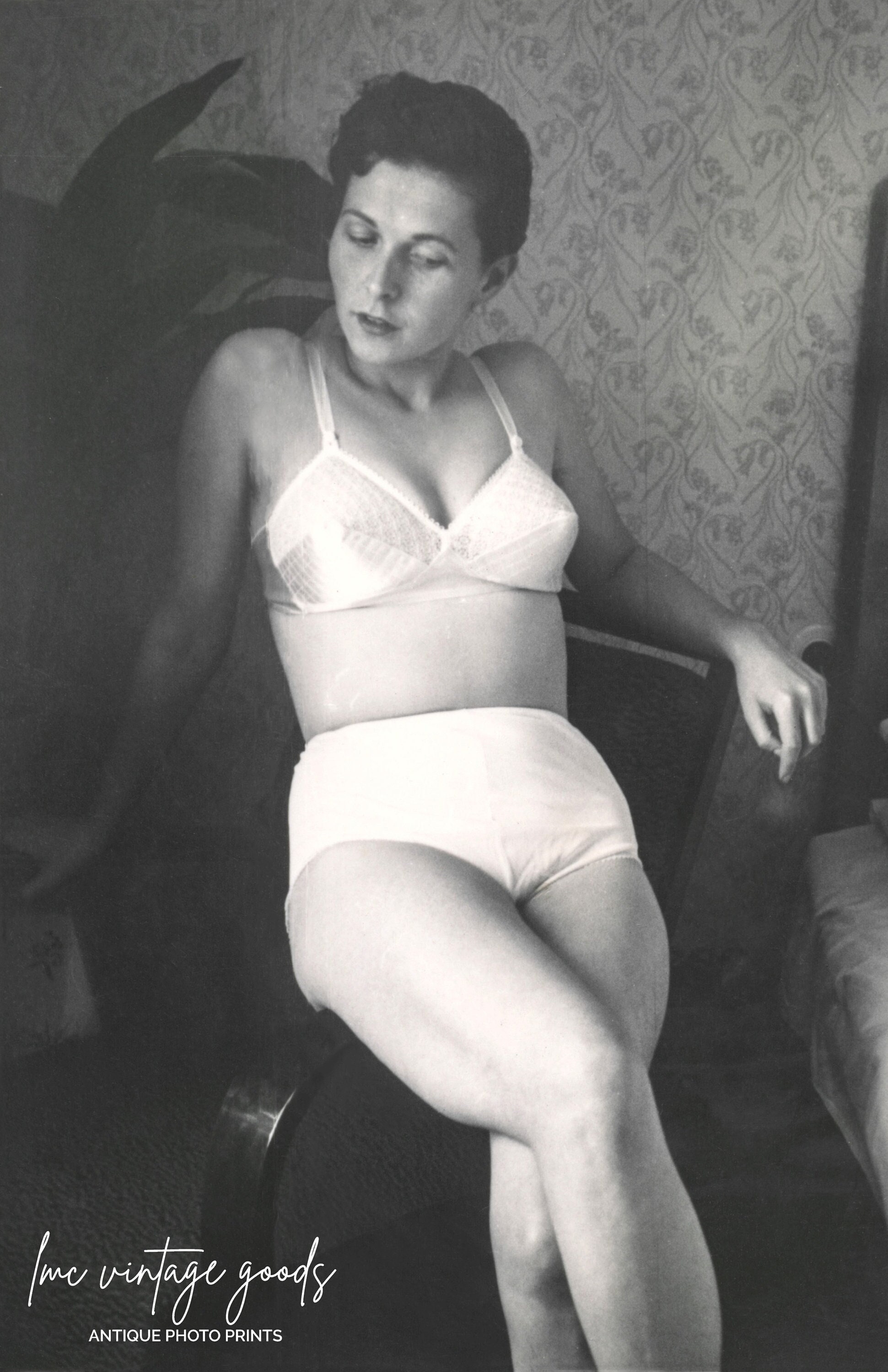 Women Posed in Lingerie Vintage Photo Print 1940s
