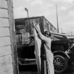 Woman Hanging Laundry on Clothesline photo print | Vintage Black Americana | 1920s Homemaker Wash Day Housework