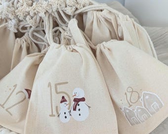 Children's Advent Calendar Fabric Bag Christmas Hand-Painted / Numbers Bear Snowman Penguin Christmas Iron-On Patches Christmas Gift (J-0231)