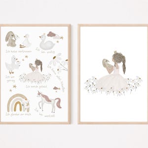 Poster A4 Prinzessin Gänseblümchen Poster Blumenwiese Frühling Mädchen Geschenk Kinderzimmerposter Baby Kinderbild Kinderposter