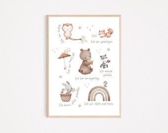 Kinderposter Bär Affirmationsposter A4 / Waldtiere Poster Geschenk Kinderzimmer Kinderbild babyposter kinderzimmerposter Fuchs Waschbär Hase